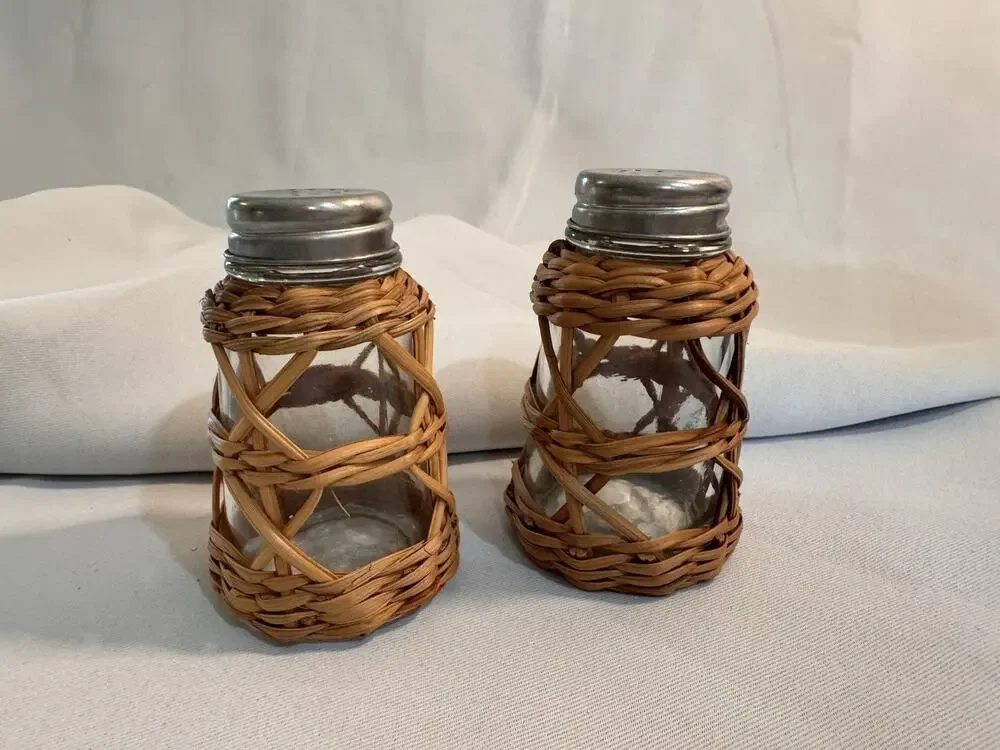 Pottery Barn Rattan Salt And Pepper Shakers NIB